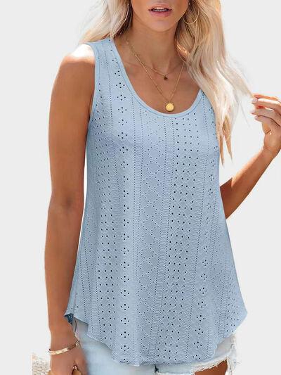 Florira Eyelet Round Neck Tank - Clothes For Her Online Store
