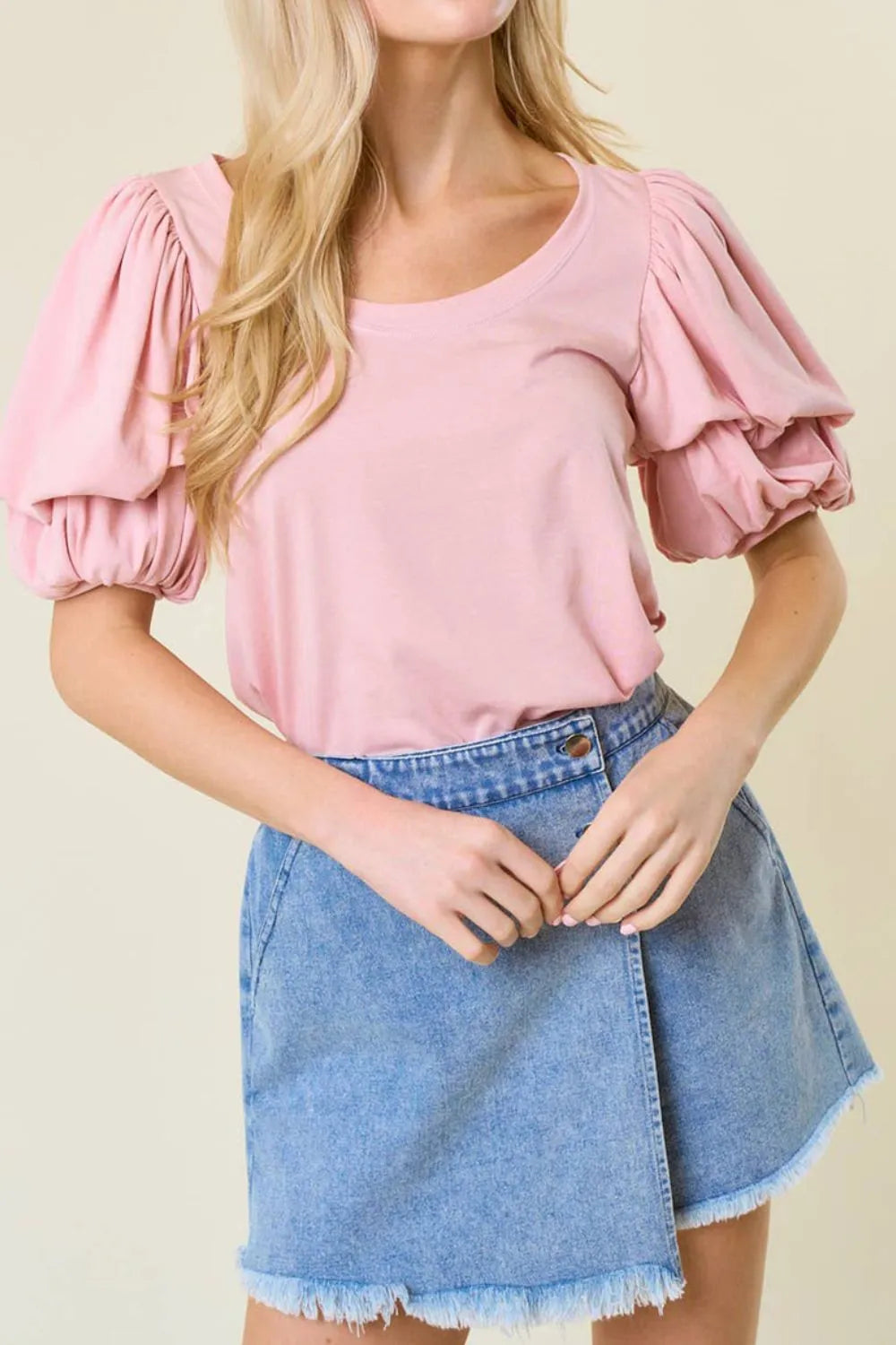 Round Neck Bubble Sleeve Top