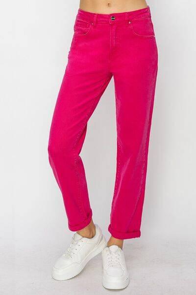 RISEN High Waist Rolled Hem Straight Jeans - Clothes For Her Online Store