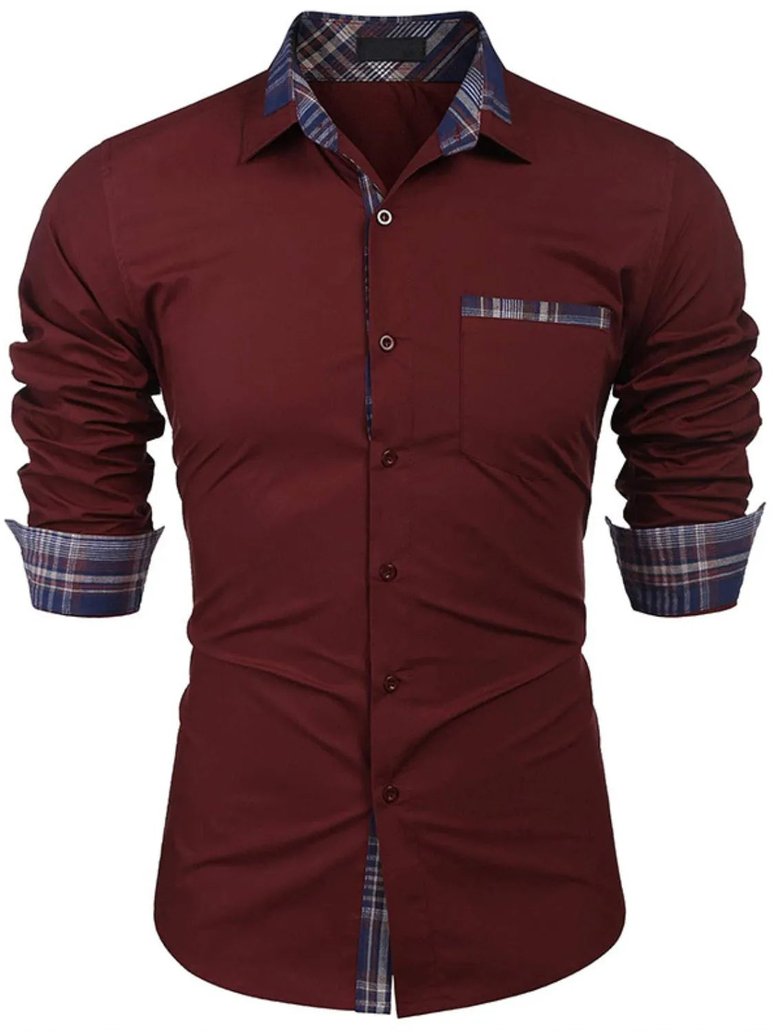 Men's Plaid Collared Neck Long Sleeve Shirt