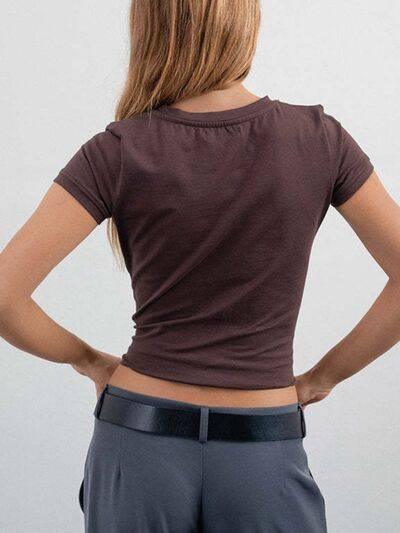 Letter Round Neck Short Sleeve T-Shirt - Clothes For Her Online Store