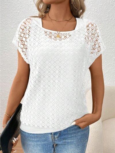 Lace Short Sleeve Fake Two Piece T-Shirt - Clothes For Her Online Store