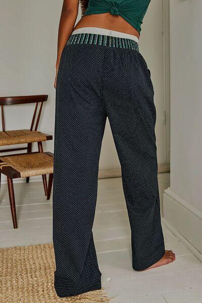 Polka Dot Elastic Waist Wide Leg Pants - Clothes For Her Online Store