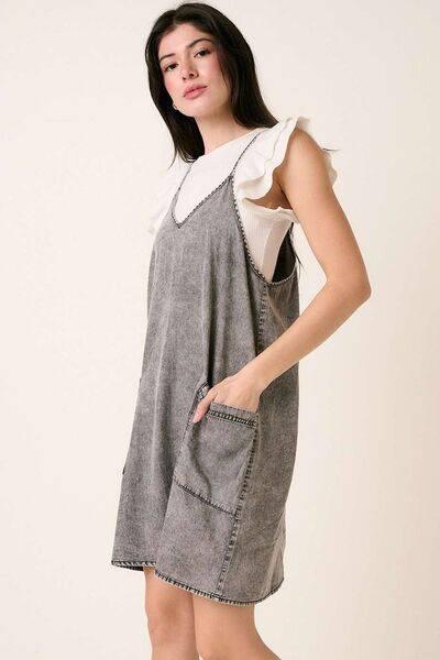 Mittoshop Washed Patch Pocket Mini Cami Denim Dress - Clothes For Her Online Store
