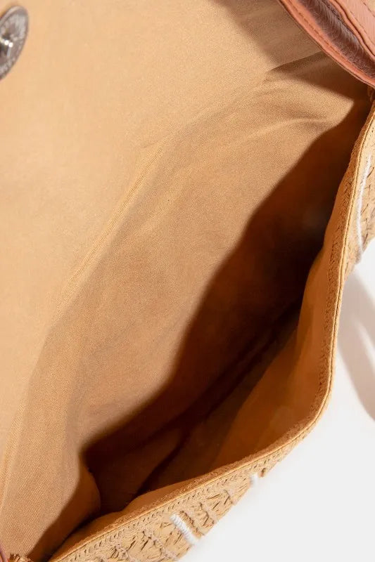 Fame Stitch Detailed Straw Crossbody Bag