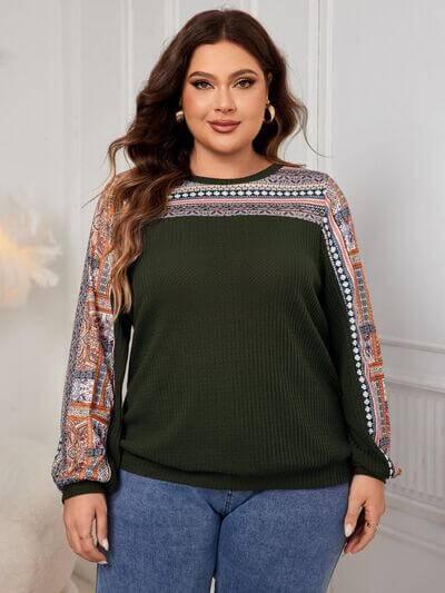 Honey Plus Size Printed Long Sleeve Sweatshirt - Clothes For Her Online Store