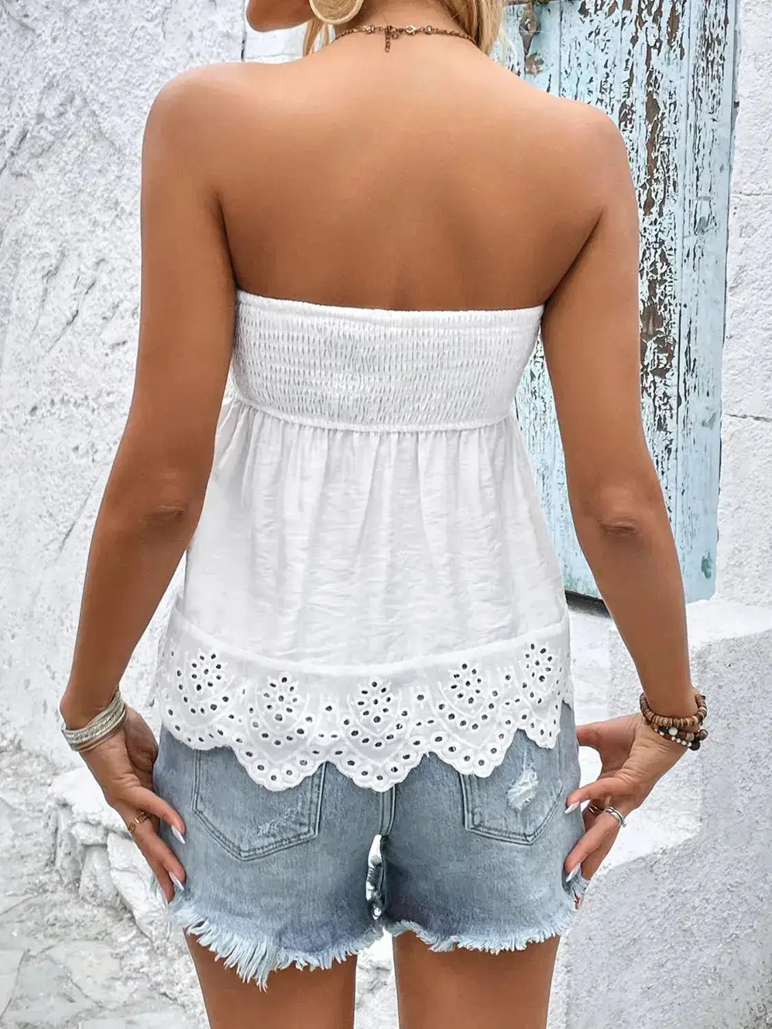 Eyelet Smocked Tube Top - Clothes For Her Online Store