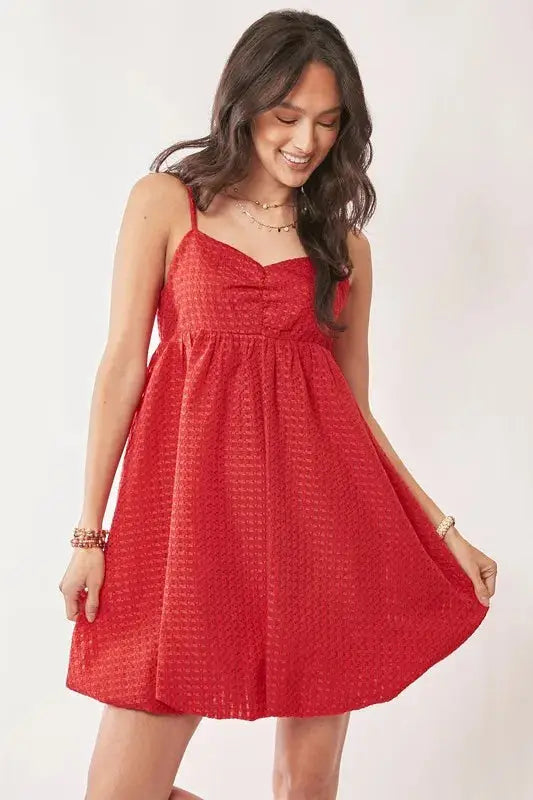 Davi & Dani Textured Sweetheart Neckline Bubble Hem Dress - Clothes For Her Online Store