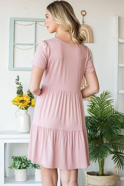Heimish Full Size Solid Mini Tiered Dress with Pompom Lace Plus Size - Clothes For Her Online Store