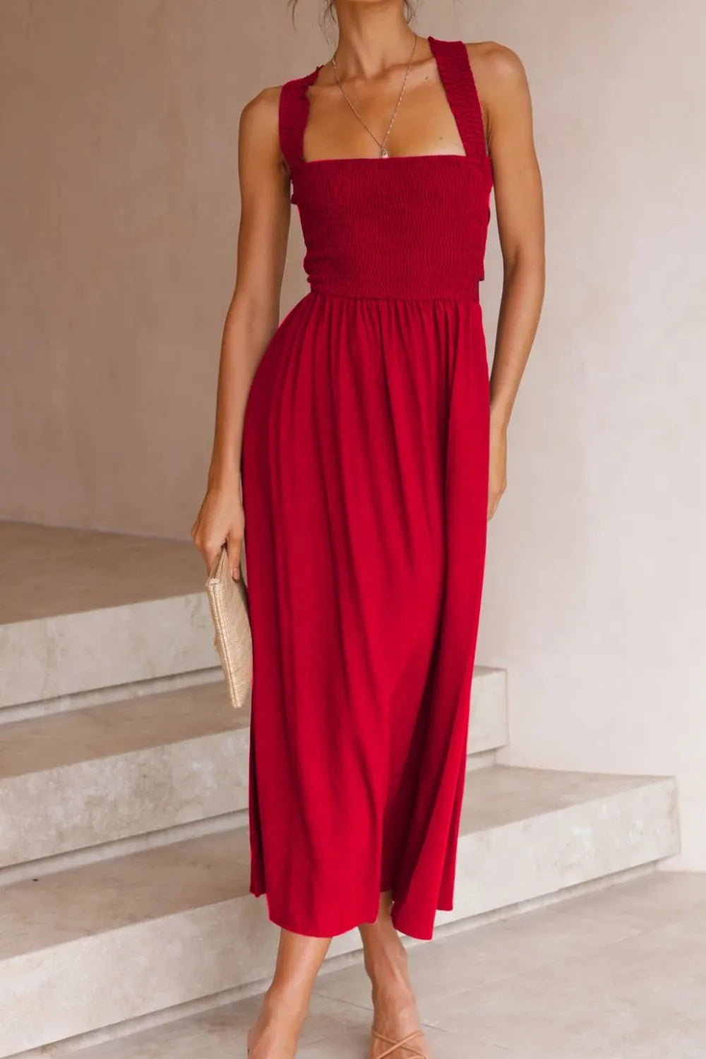 Crisscross Smocked Wide Strap Dress