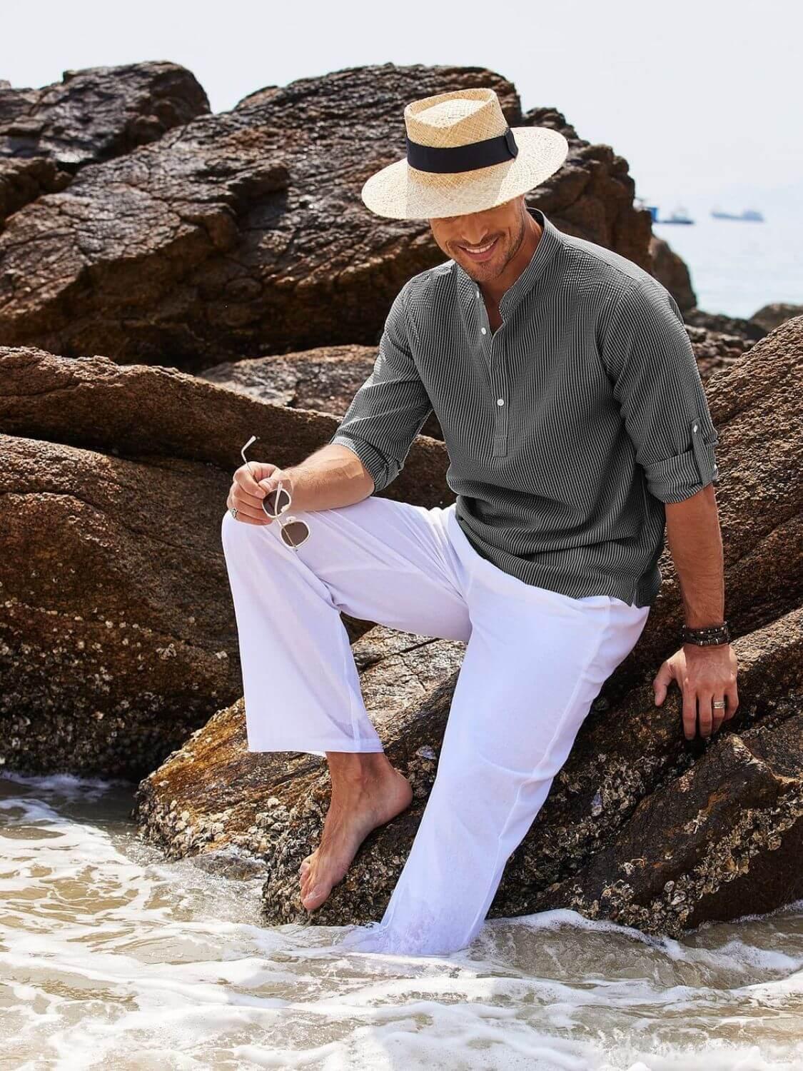 Men's Full Size Half Button Long Sleeve Shirt Plus Size - Clothes For Her Online Store