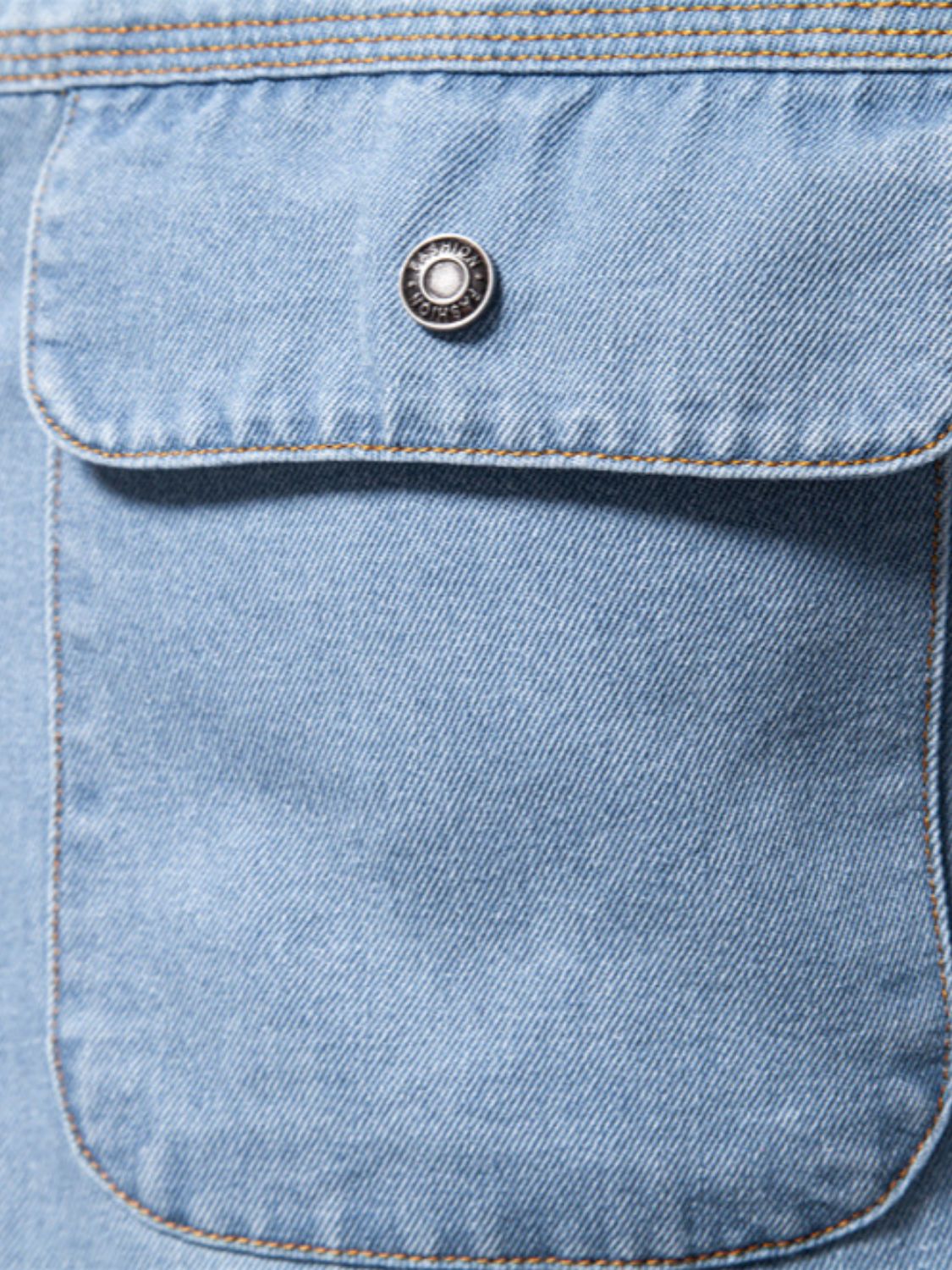 Men's Collared Neck Denim Shirt with Chest Pockets - Clothes For Her Online Store
