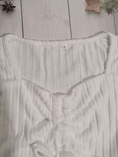 Drawstring Ruched Long Sleeve Ribbed Top - Clothes For Her Online Store