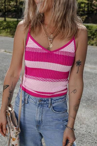 Color Block V-Neck Sweater Cami - Clothes For Her Online Store