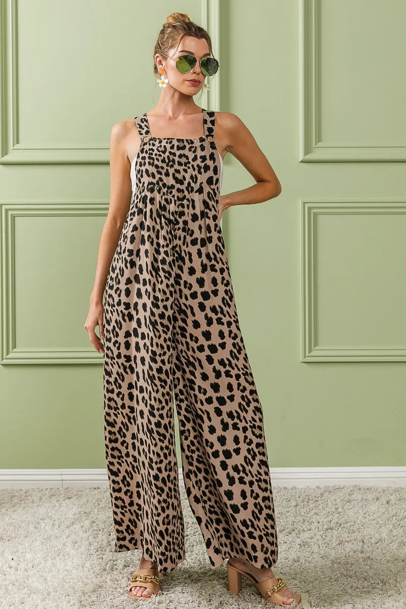 BiBi Leopard Print Wide Leg Overalls - Clothes For Her Online Store
