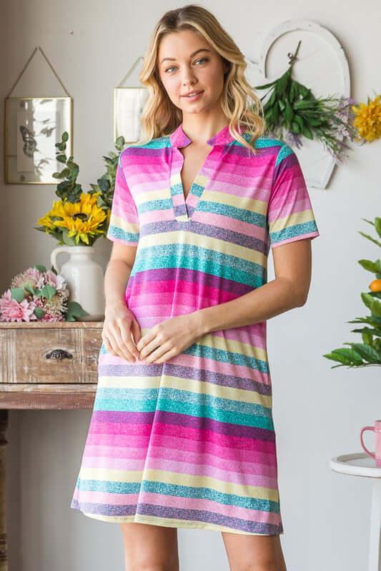 Heimish Full Size Striped Short Sleeve Mini Tee Dress Plus Size - Clothes For Her Online Store