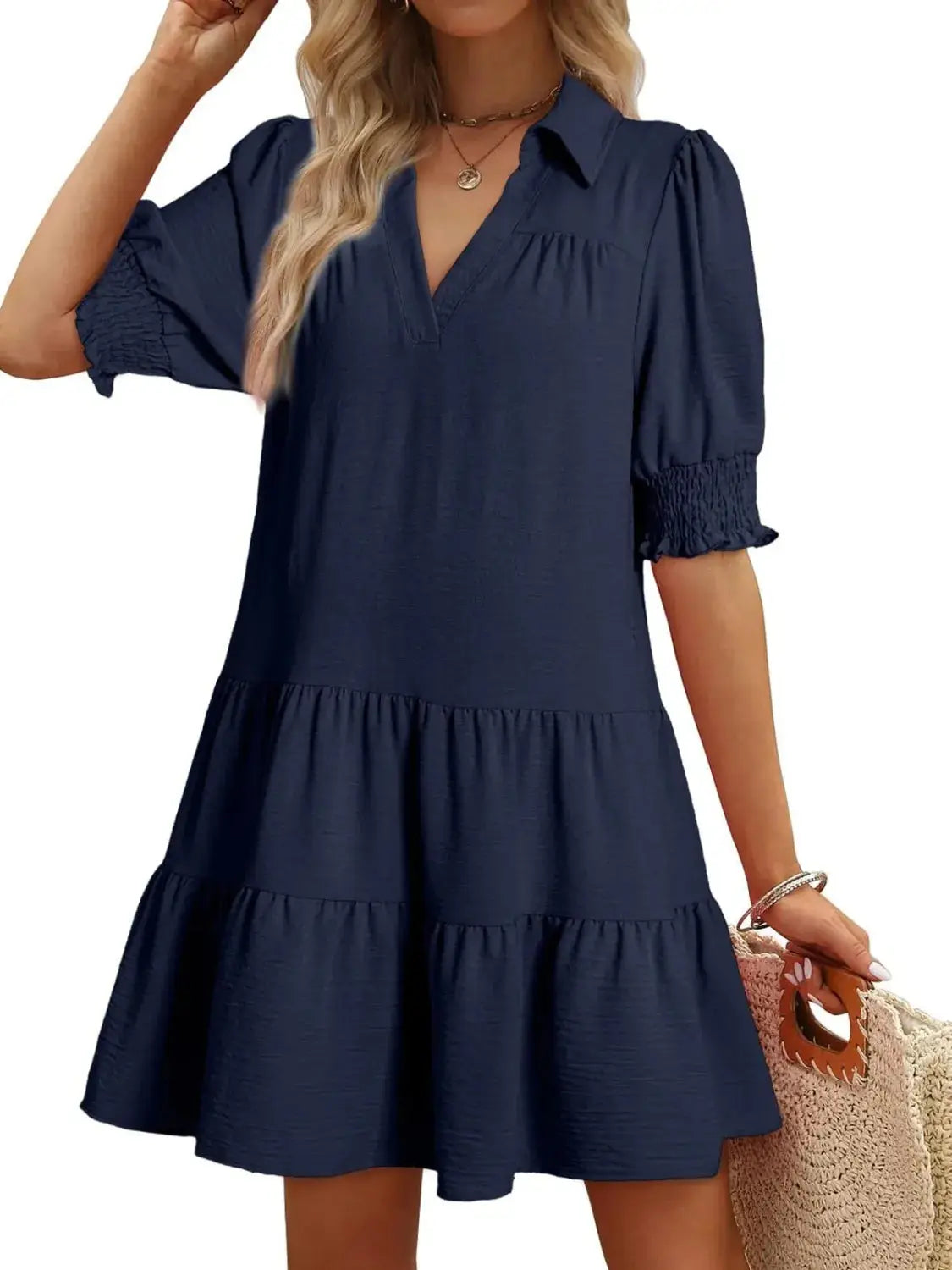 Johnny Collar Short Sleeve Mini Dress - Clothes For Her Online Store