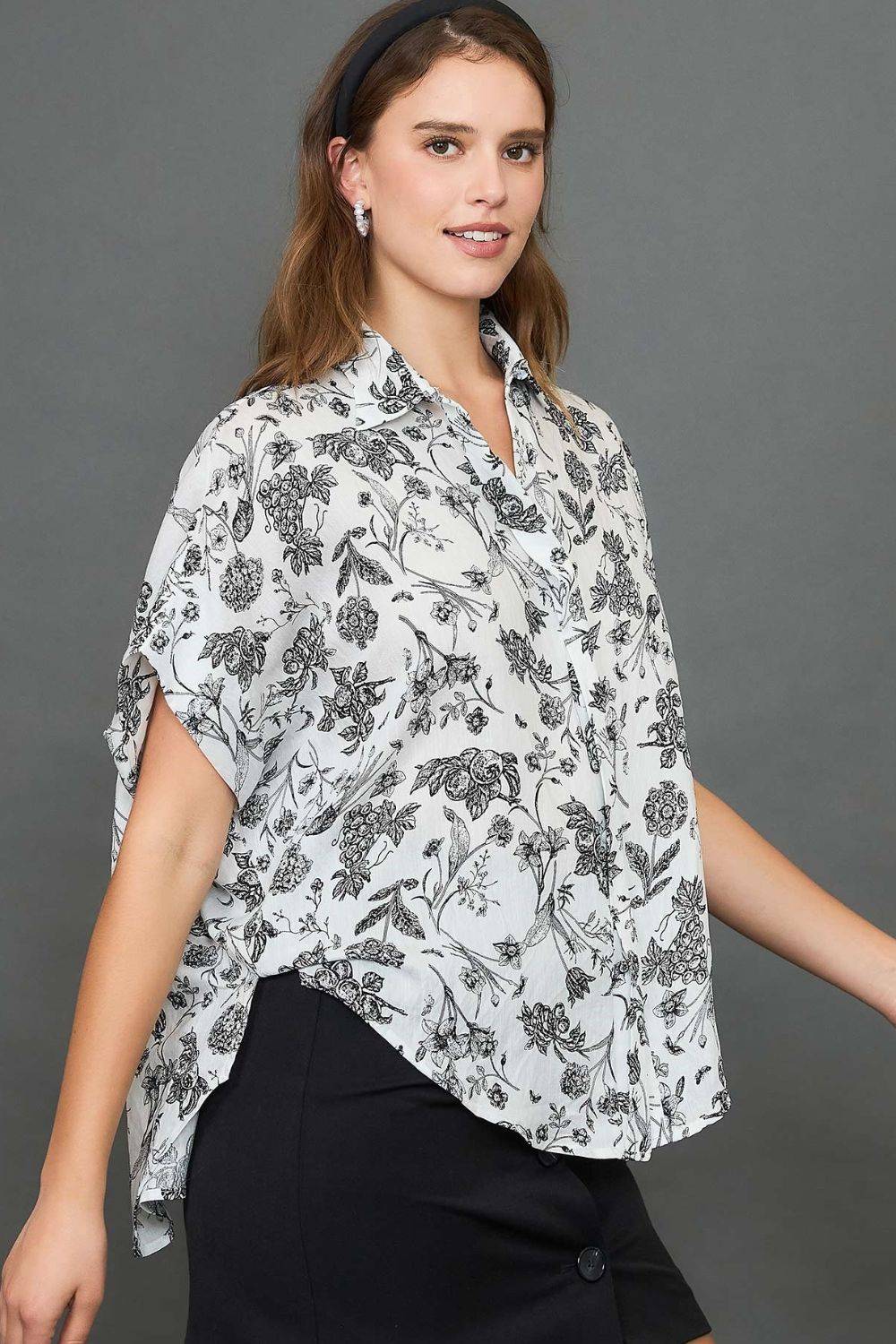 Umgee Full Size Two Tone Floral Print Top Plus Size - Clothes For Her Online Store