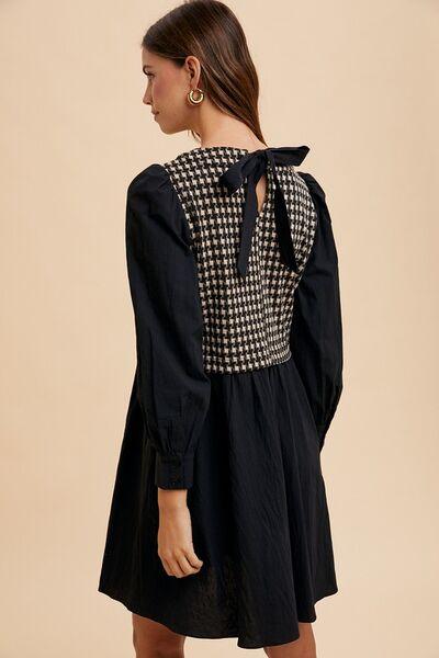 Annie Wear Tie Back Plaid Round Neck Mini Dress - Clothes For Her Online Store