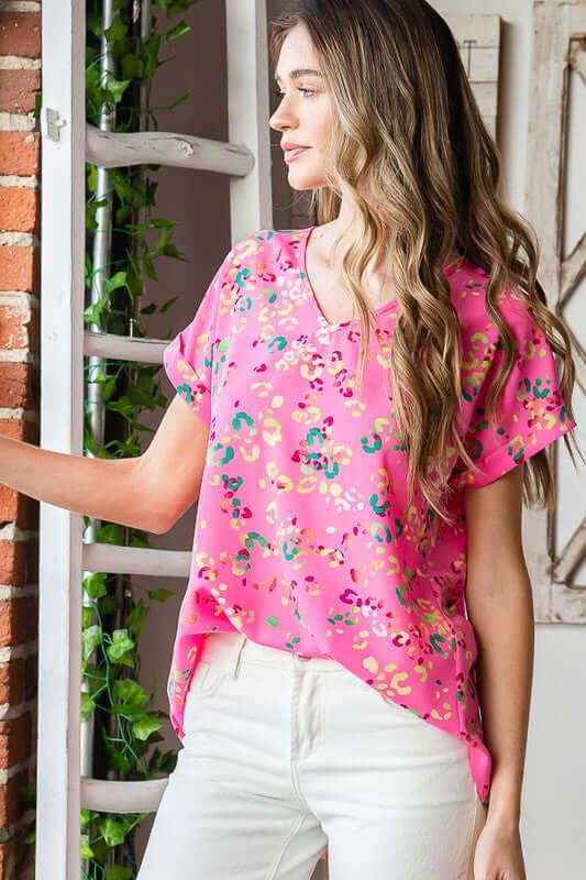 Heimish Full Size Animal print V-Neck Short Sleeve T-Shirt Plus Size - Clothes For Her Online Store