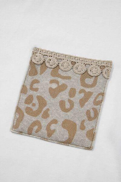 Leopard Patchwork Crochet Lace Trim Puff Sleeve T Shirt - Clothes For Her Online Store
