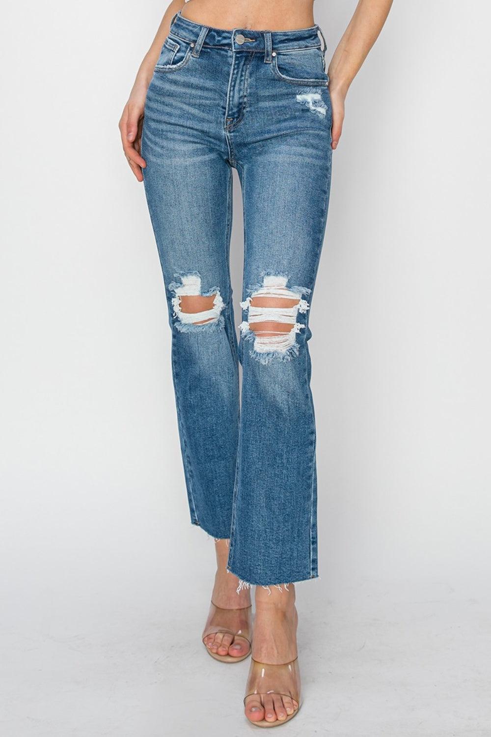 RISEN High Rise Distressed Ankle Jeans - Clothes For Her Online Store
