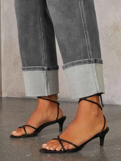 High Waisted Straight Leg Rolled Jeans - Clothes For Her Online Store