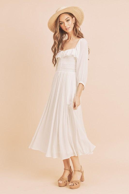 Aemi + Co Ruffled Smocked Square Neck Balloon Sleeve Dress - Clothes For Her Online Store