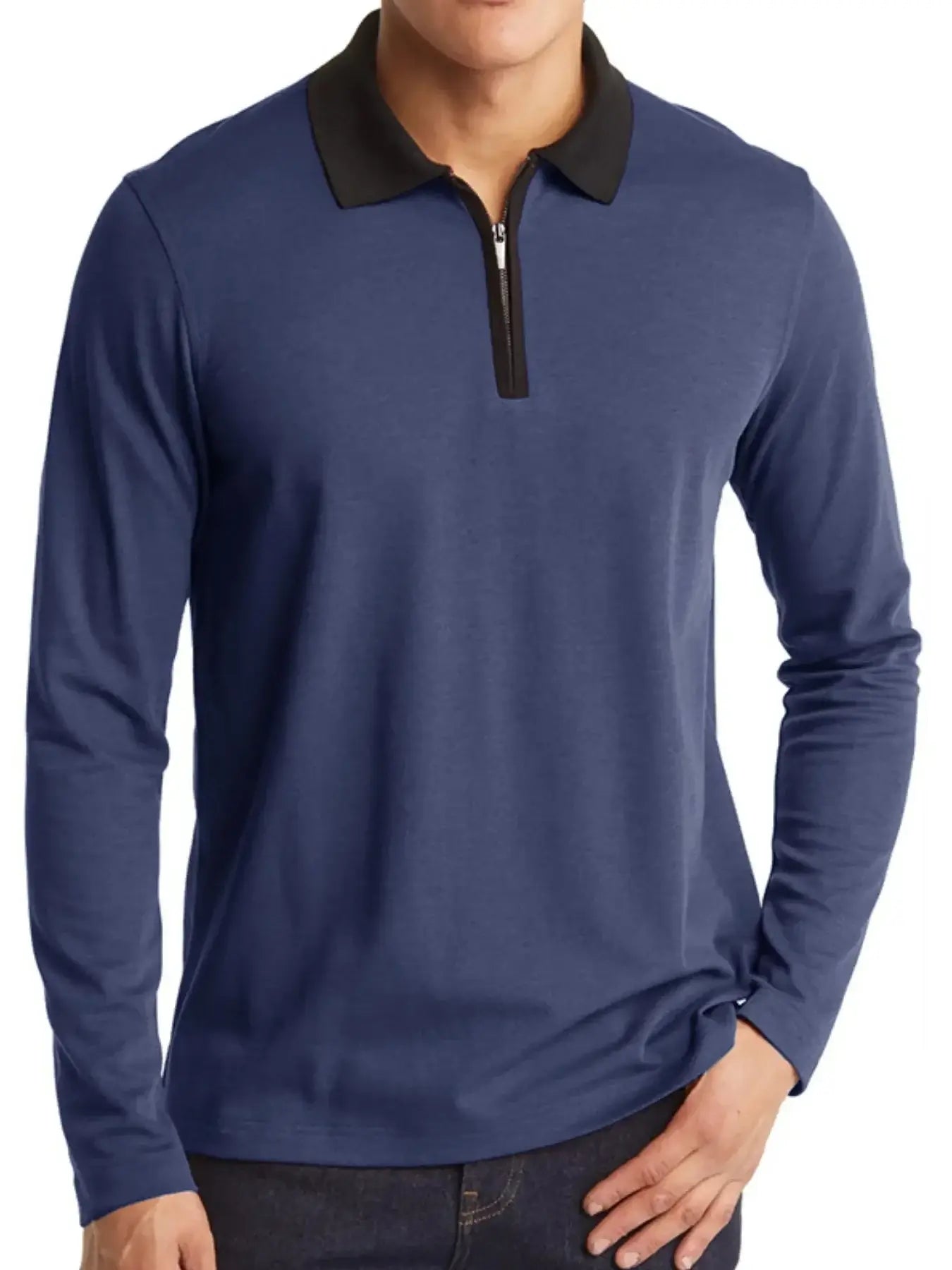 Men's Classic Long Sleeve Contrast Collar Polo Shirt