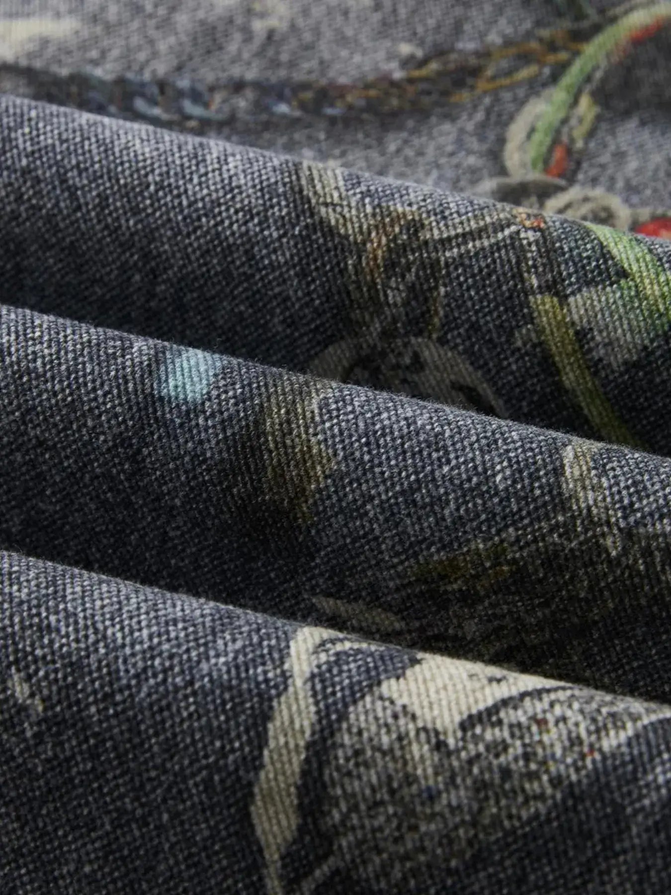 Men's Distressed Printed Wide Leg Jeans