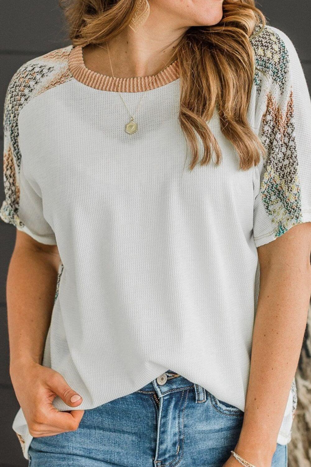 Chevron Patchwork Raglan Sleeve Knit Top - Clothes For Her Online Store