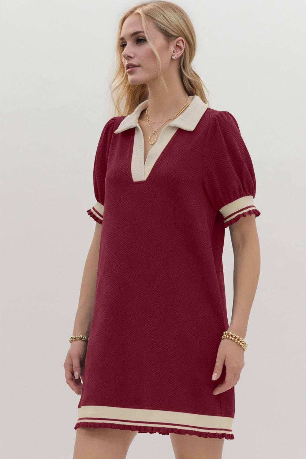Oh Frill Contrast Trim Johnny Collar Short Sleeve Mini Dress - Clothes For Her Online Store