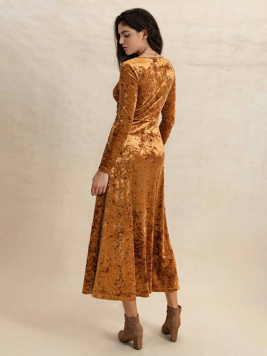 V-Neck Long Sleeve Midi Dress - Clothes For Her Online Store