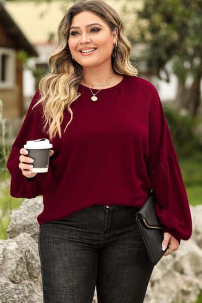 Plus Size Round Neck Dropped Shoulder T-Shirt - Clothes For Her Online Store