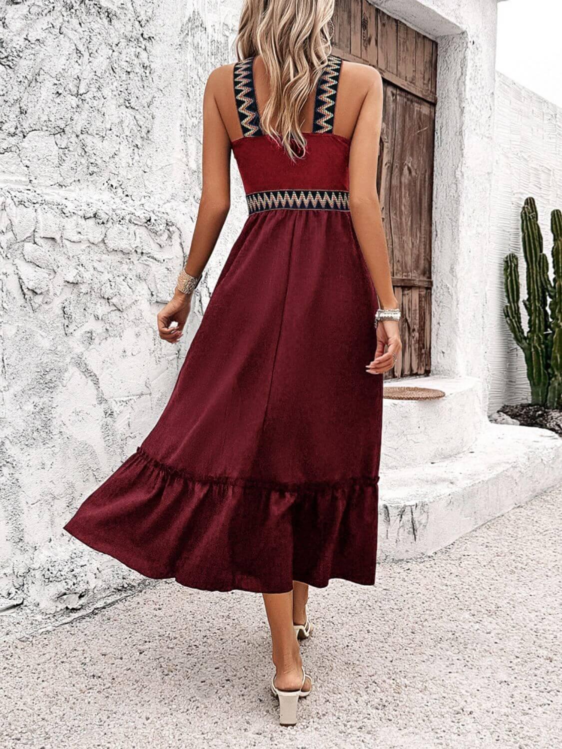 Devine Ruffled Slit Sleeveless Midi Dress - Clothes For Her Online Store