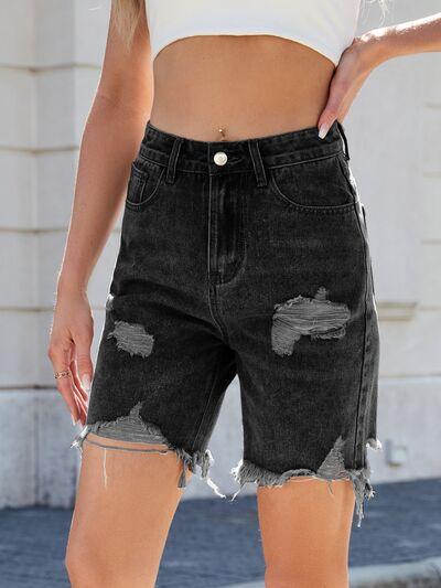 Distressed Raw Hem Denim Shorts - Clothes For Her Online Store