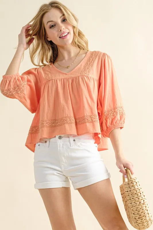 And The Why Lace Detailed V Neck Blouse Top