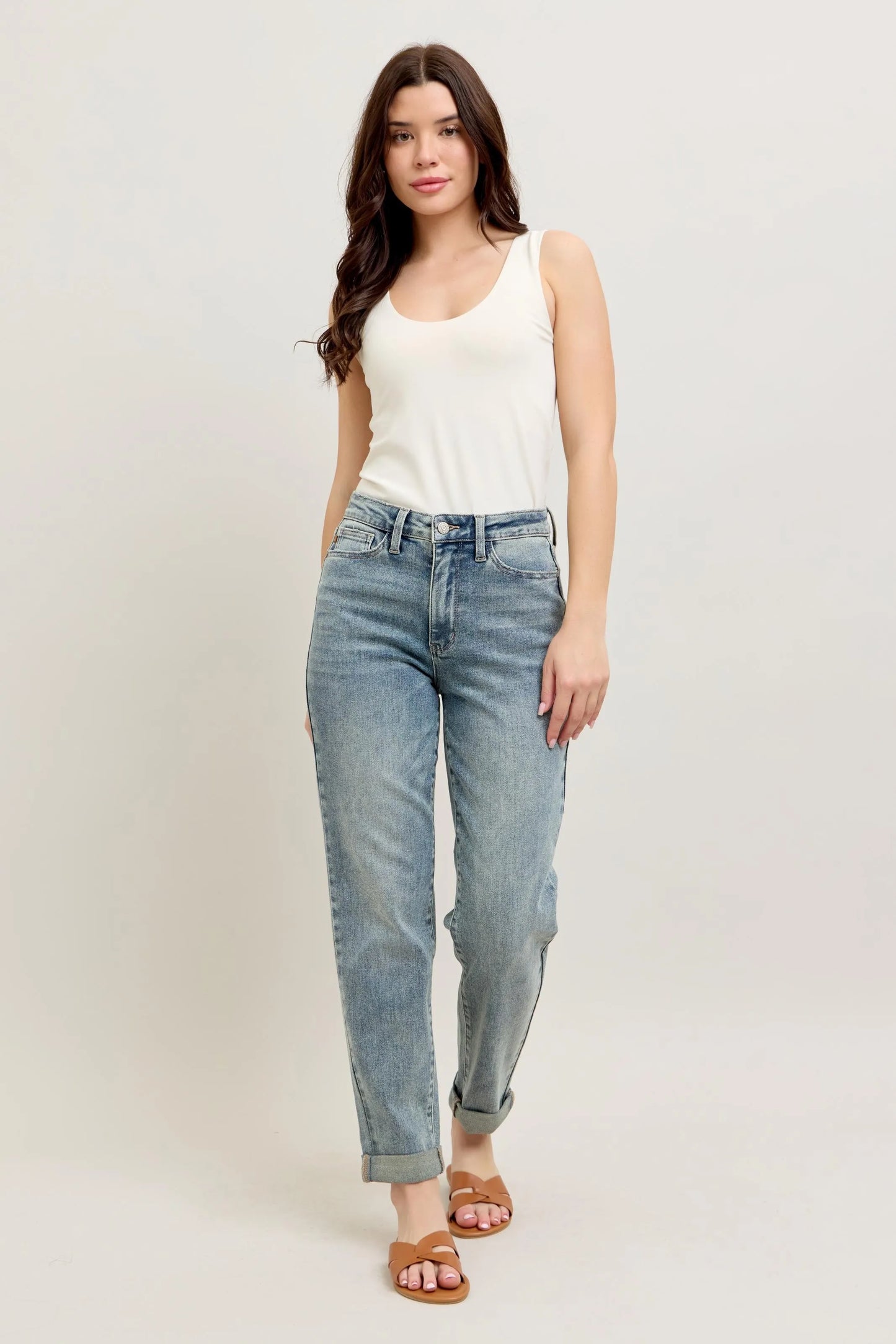 Judy Blue Full Size Hw Vintage Wash Double Roll Cuff Bf Jeans Plus Size