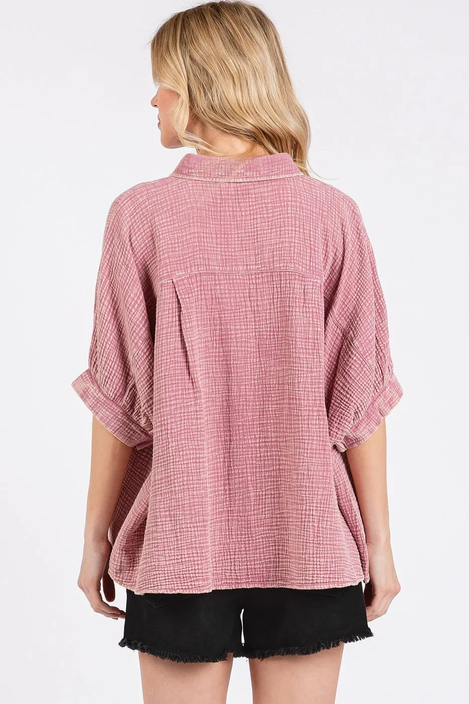 Mittoshop Mineral Wash Gauze Dolman Sleeve Button Down Shirt