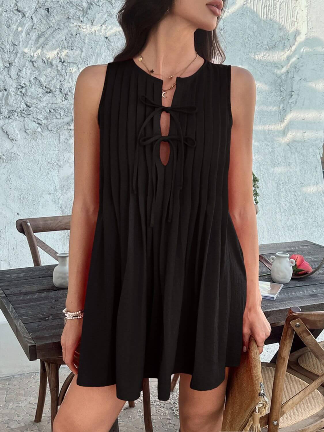 Devine Pleated Sleeveless Mini Dress - Clothes For Her Online Store