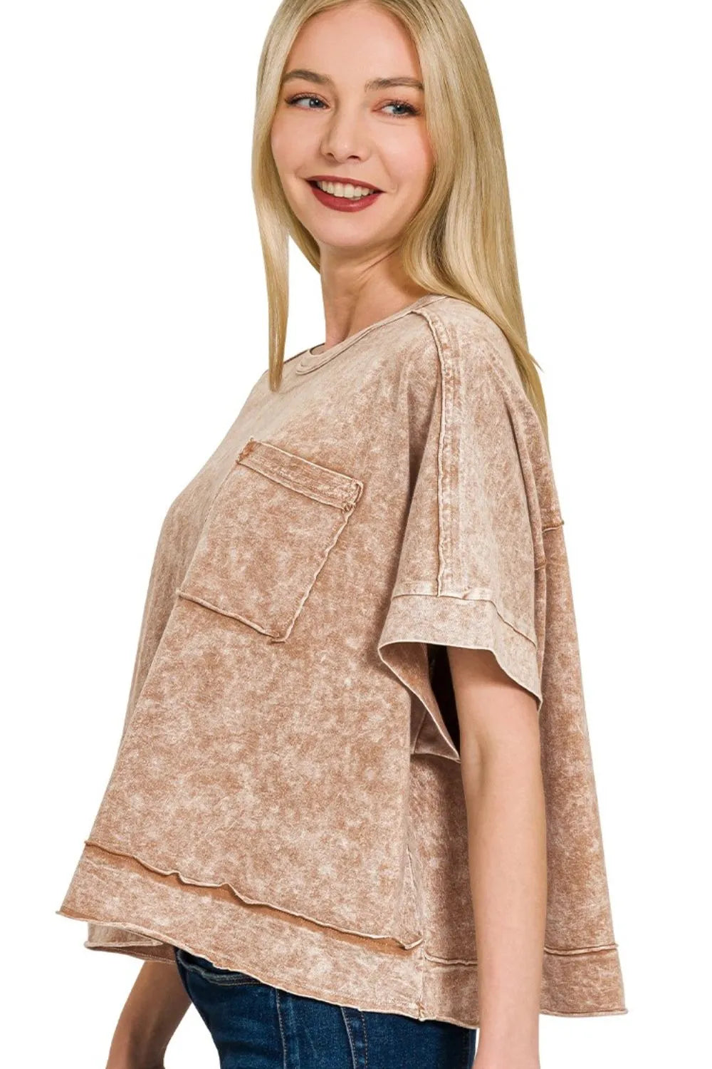 Zenana Halo Snow Washed Oversized Crop Box Tee