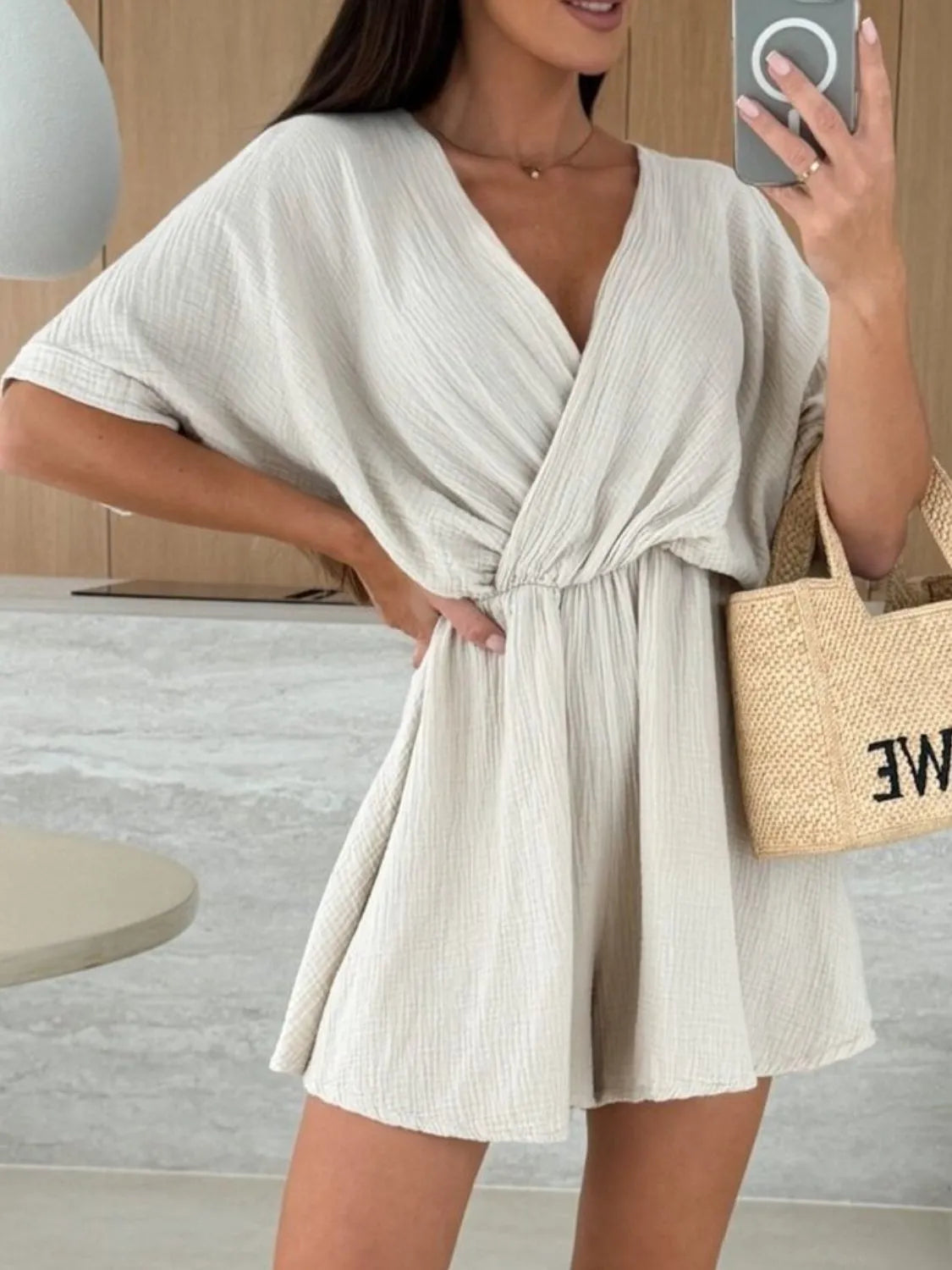 Surplice Half Sleeve Wrap Romper
