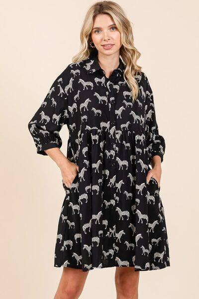 Mittoshop Zebra Print Button Down Shirt Mini Dress - Clothes For Her Online Store