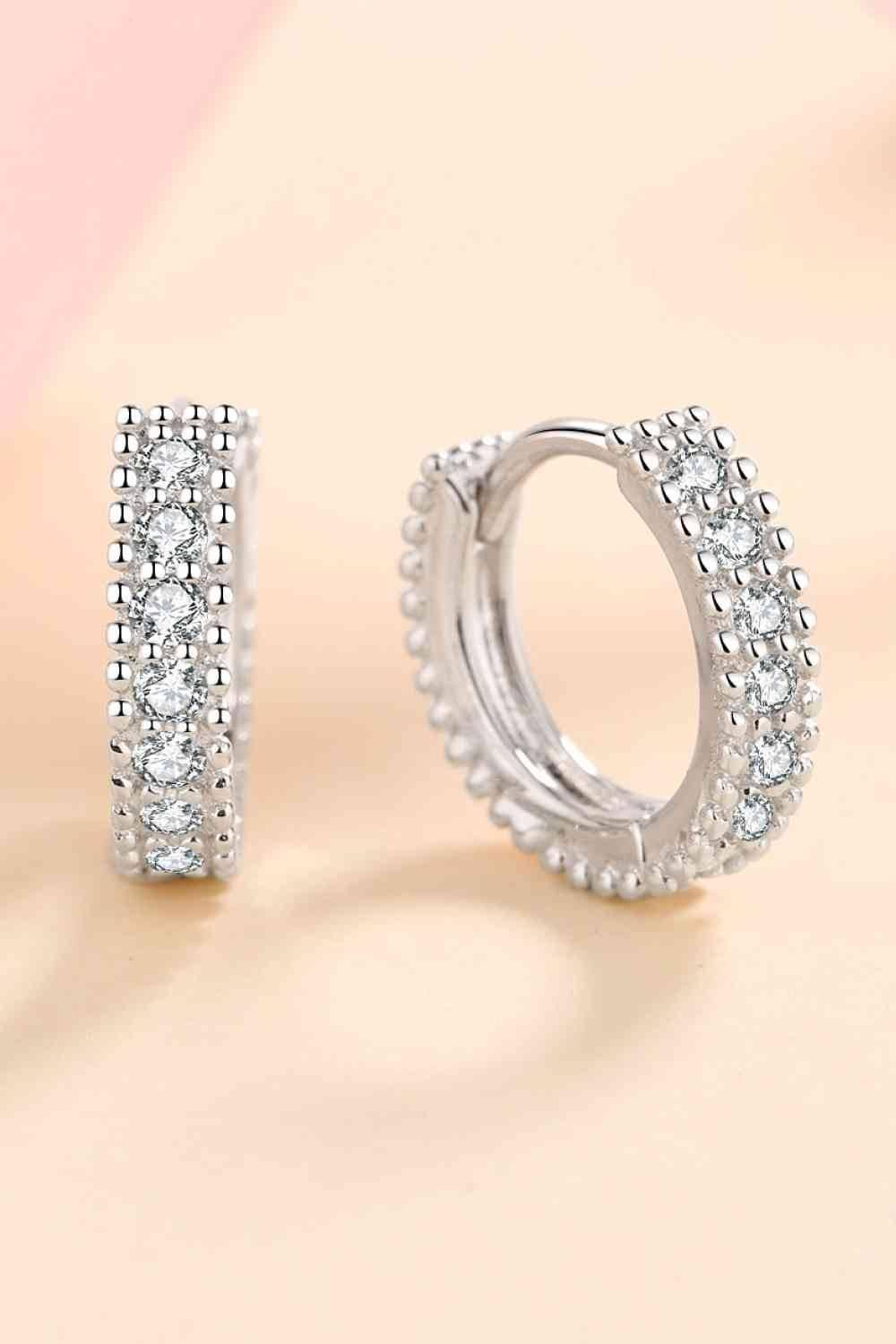 925 Sterling Silver Inlaid Moissanite Huggie Earrings - Clothes For Her Online Store
