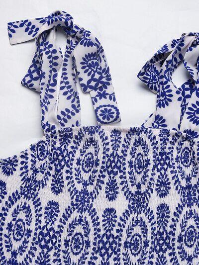 Perfee Slit Smocked Square Neck Printed Maxi Cami Dress - Clothes For Her Online Store