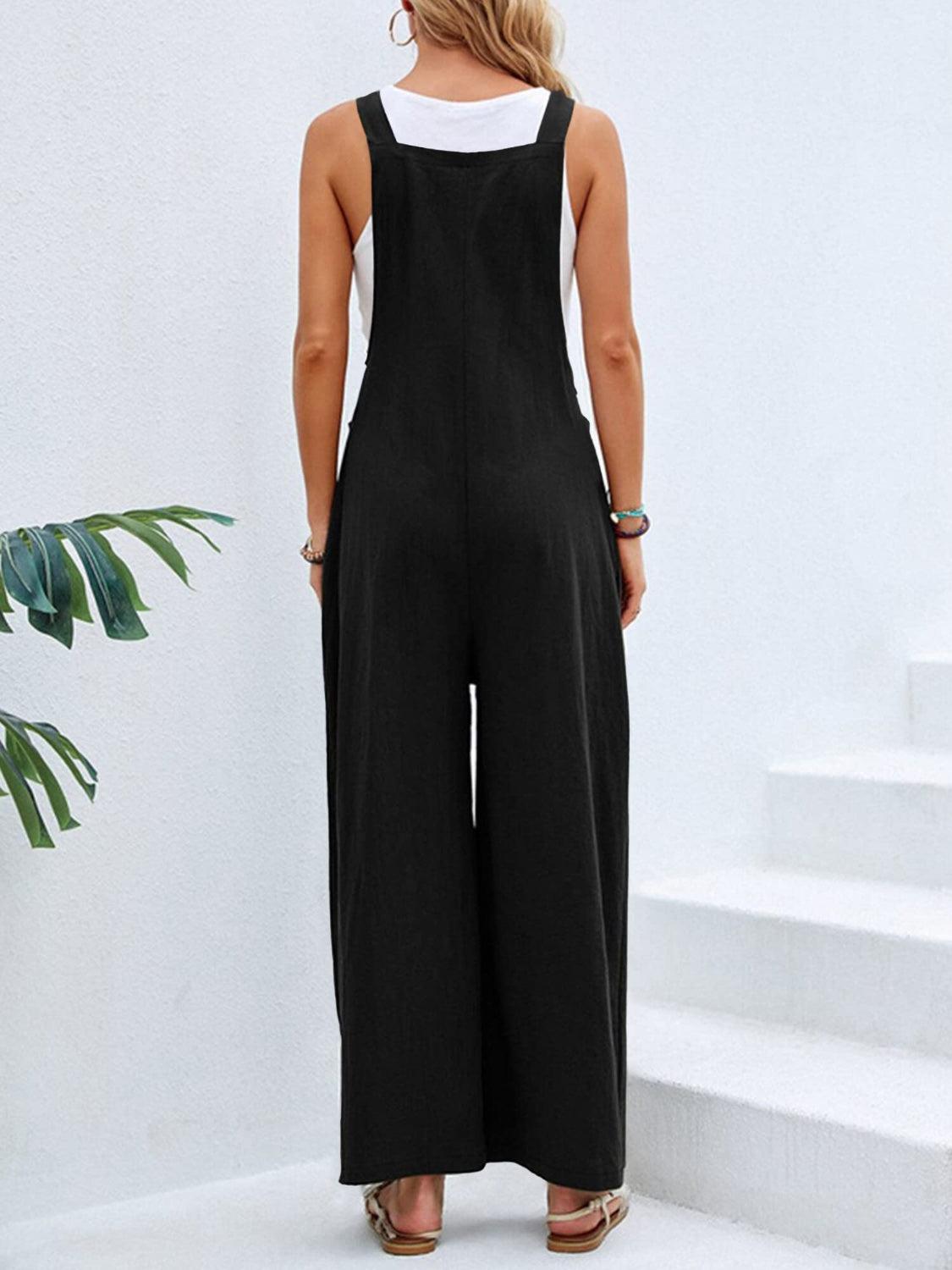 Full Size Square Neck Wide Strap Overalls - Clothes For Her Online Store