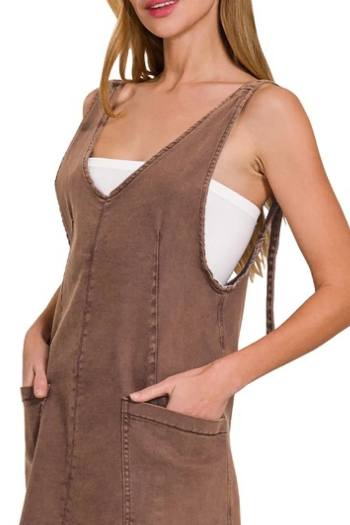 Zenana Washed Adjustable Strap Denim Overall Dress