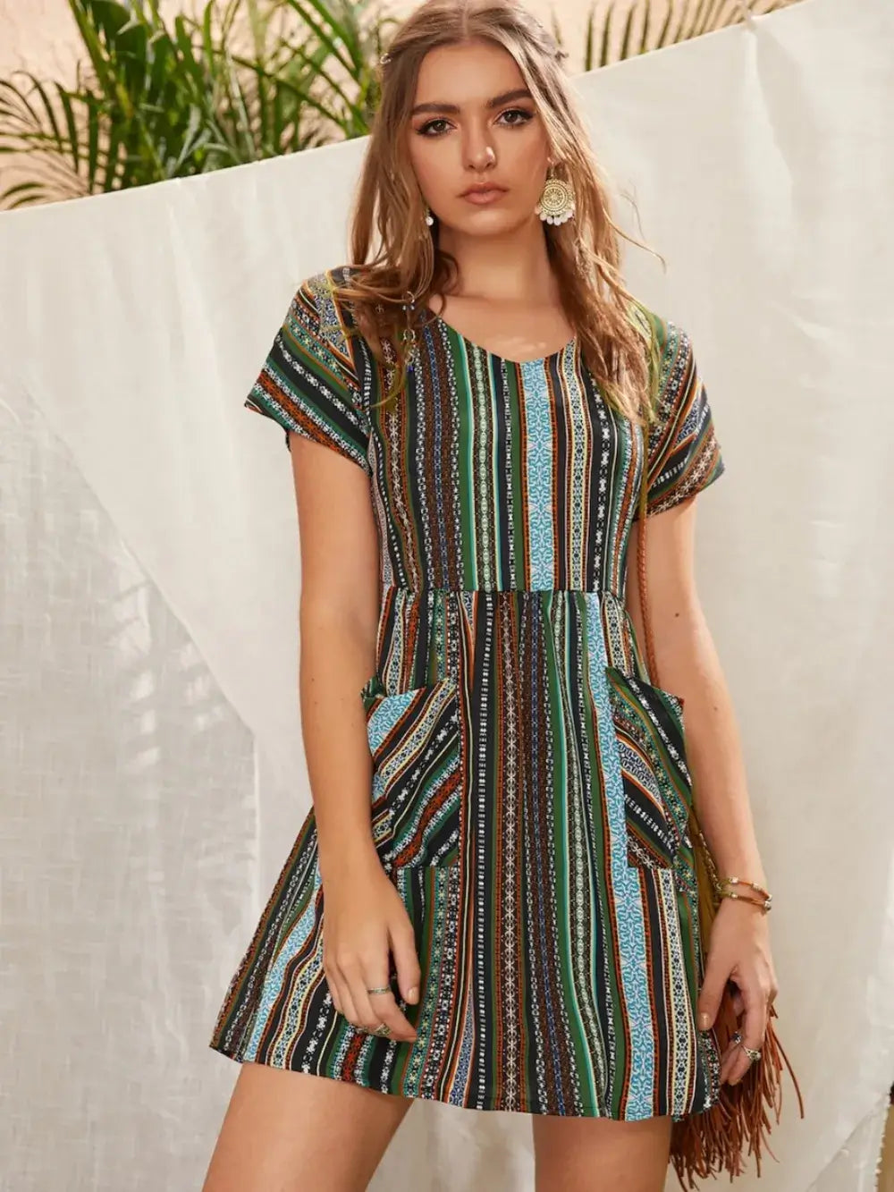 Printed Short Sleeve Mini Dress