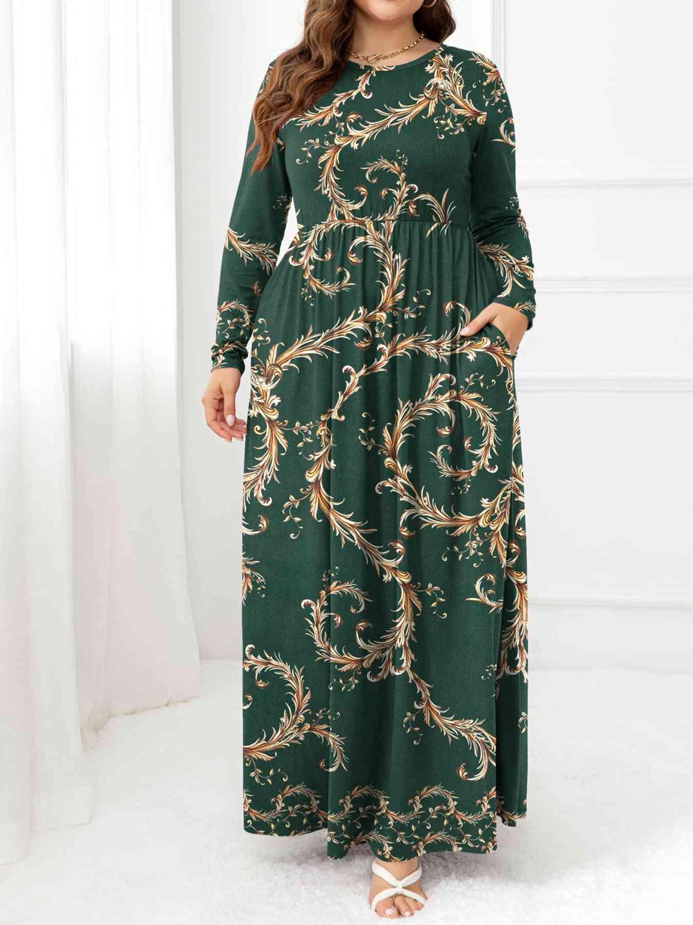 Plus Size Round Neck Maxi Dress with Pockets - Clothes For Her Online Store