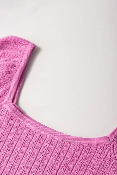 Textured Square Neck Half Sleeve Top - Clothes For Her Online Store